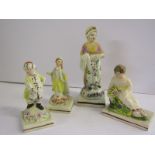 EARLY PRATT POTTERY, collection of 4 Pratt-style square based figures