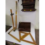 VINTAGE MEASURES, skirt height measure and 2 others; also 2 vintage cribbage boards and stationary