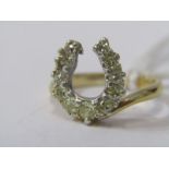VINTAGE 18ct YELLOW GOLD DIAMOND SET HORSE SHOE RING, 11 well matched old cut diamonds in 18ct