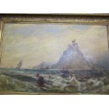 WILL WITBY, signed oil on canvas dated 1875 "Shipping off Mont St Michel", 13" x 21"