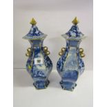 JENNY LIND, pair of 19th Century Wilkinson hexagonal lidded 12" vases