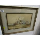 MARITIME, H.A. Luscombe, signed watercolour "Two Triple Masted Sailing Vessels in heavy seas", 7"