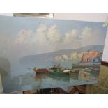 MEDITERRANEAN SCHOOL, indistinctly signed oil on canvas "The Harbour", 24" x 36"