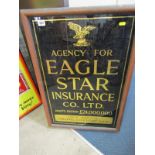 ADVERTISING, glazed reverse glass gilded advert sign "Agency for Eagle Star Insurance", 26" x 17"