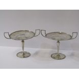 MATCHED PAIR OF SILVER TAZZAS, pair of twin handled pierced body tazzas on stemmed supports and