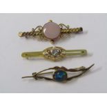 3 VINTAGE BROOCHES, 1 x 15ct gold aquamarine and seed pearl, 1 x 9ct gold sardonyx and 1 x 9ct
