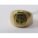 VINTAGE GOLD SIGNET RING, testing high carat, possibly 18ct, 20 grams in weight, size P/Q