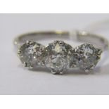 IMPRESSIVE 3 STONE DIAMOND RING, 3 bright old cut diamonds of good colour, principal measuring in