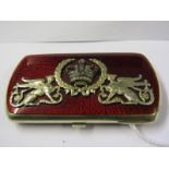 RUSSIAN SILVER GILT ENAMELLED CIGARETTE/CHEROOT/CARD CASE, set with cabochon cut garnets and mixed