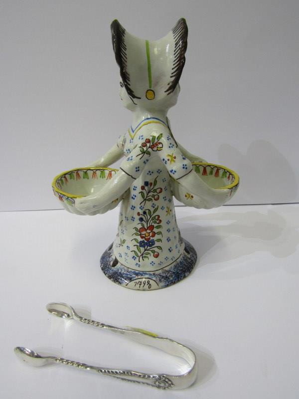 FAIENCE, salt cellar in the form of double headed woman "Josseline", 7.5" height; together with pair - Image 8 of 12