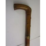 ANTIQUE SWORD STICK, horn handled sword stick with gilt banding