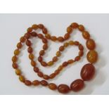 AMBER NECKLACE, large graduated string of vintage amber, approx 77 grams