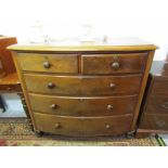 VICTORIAN BOW FRONT CHEST, fitted mahogany bow front chest with wooden knop handles, 118 cm width