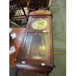 ART DECO CLOCK, oak cased hanging wall clock with satin finish dial and bevelled glass pendulum