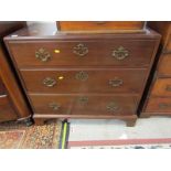 GEORGIAN DESIGN MAHOGANY CHEST, 3 graduated drawers with bracket feet and shaped brass handles, 79cm