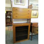 RETRO, Ladderex wall unit of 3 drawer chest and twin door glazed cabinet, 93cm width