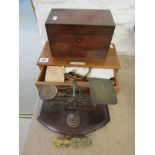 ANTIQUE POSTAL SCALES with 4 graduated weights, also pocket sovereign scales by Askey's, together