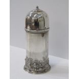 SILVER POUNCE POT, of cylindrical form, base decorated with a continuous landscape with figures in