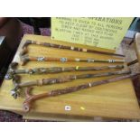 ETHNIC CARVINGS, collection of 5 ethnic carved walking sticks