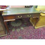 GEORGIAN DESIGN DESK, mahogany single drawer desk with blind fretwork facade and gilt leather top on