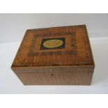 GEORGIAN NEEDLEWORK BOX, satinwood and kingwood tabletop needlwork box with butterfly marquetry