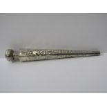 VICTORIAN SILVER SCENT PHIAL, of tapering form engraved with a gentleman in a rural landscape, top