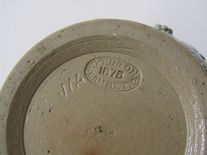 DOULTON STONEWARE, jug with florette applied decoration, 18cm, also larger 26cm jug (restored) - Image 8 of 8