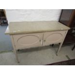 MARBLE TOPPED WASH STAND, painted twin cupboard base, 106cm width