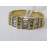 18ct YELLOW GOLD DIAMOND SET HALF ETERNITY STYLE RING, mixed brilliant and baguette cut diamonds,