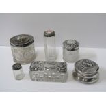 SILVER DRESSING TABLE WARE, silver topped dressing table jars, various dates and makers, a silver