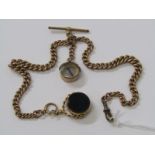 9ct ROSE GOLD DOUBLE ALBERT WATCH CHAIN WITH T BAR, compass fob and blood stone fob, combined weight