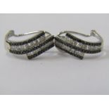 PAIR OF 18ct WHITE GOLD BLACK & WHITE DIAMOND BYPASS STYLE CLIP ON EARRINGS, approx 5.6 grams