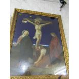 19th CENTURY EUROPEAN SCHOOL, oil on board "Christ on the Cross", 79cm x 61cm