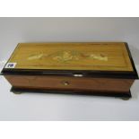 MUSICAL BOX, marquetry cased table top musical box with 5 interchangeable cylinders, mirror inset