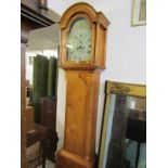 EARLY 19th CENTURY PINE CASED 8 DAY LONG CASE CLOCK, gilt floral painted breakarch face with
