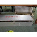 CROQUET SET, a vintage boxed croquet set with additional box of metal hoops