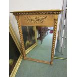 ANTIQUE PIER GLASS, gilt twin writhen column support pier glass with relief oak leaf and acorn