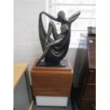 ART DECO FIGURE ON STAND, A resin Art Deco of a naked dancer on cabinet base, 130cm height inc base