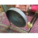 ARTS & CRAFTS, wrought iron dinner gong and striker, 93cm height
