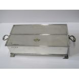 GEORGE V SILVER CHANCELLOR'S INK STAND, A rectangular form twin handled silver ink stand by William