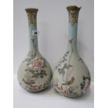 ORIENTAL CERAMICS, pair of Japanese gourd shaped vases, decorated with birds within blossoming