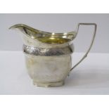 GEORGIAN SILVER MILK JUG, helmet form with 2 bands of floral decoration, maker JE,London 1807,