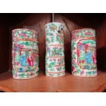 ORIENTAL CERAMICS, pair of 19th Century canton pierced cylindrical 10cm vases and 1 similar