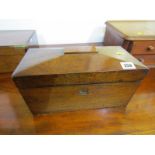ANTIQUE TEA CADDY, rosewood triple section tea caddy, with glass mixing bowl (1 side handle damage