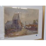 ARTHUR W PERRY, signed watercolour "Village Scene with Duck Pond and Figures", 24cm x 39cm