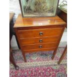 EDWARDIAN MUSIC CABINET, mahogany triple drawer music cabinet with ring drop handles, 51cm width