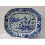 ORIENTAL CERAMICS, 18th Century Chinese Nankin octagonal meat plate "Riverscape" pattern, rivetted