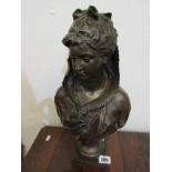 MATHURIN MOREAU, signed pedestal bronze "Young Lady with ribboned hair and lace collar", 39cm height