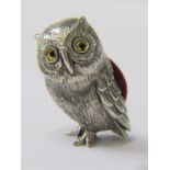 SILVER PIN CUSHION IN THE FORM OF AN OWL
