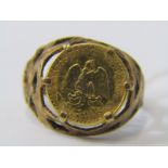 9ct YELLOW GOLD COIN SET RING with Dos Pesos coin, approx 4.2 grams